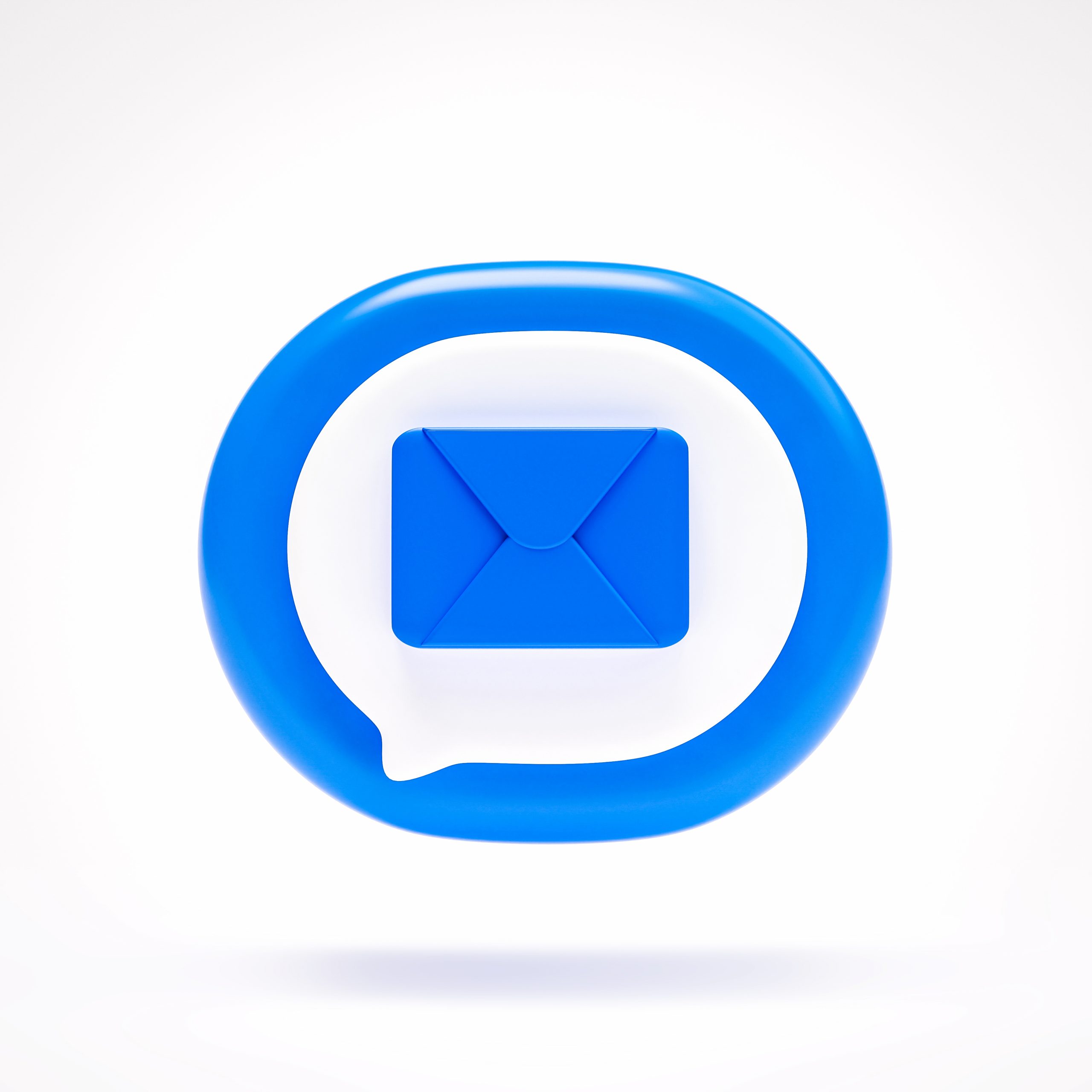 Mail message or envelope icon sign symbol button on blue speech bubble on white background 3D rendering